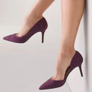 White House Black Market WHBM Rhinestone Emelia Empire Plum Heels Purple Sz 10